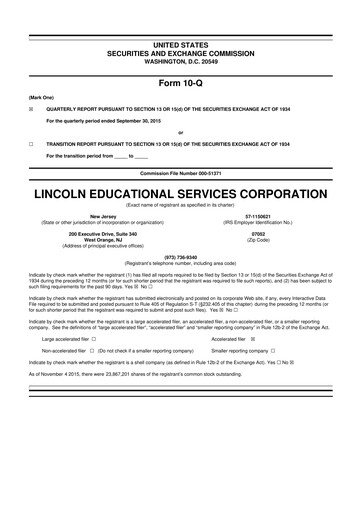 Miniature Lincoln Educational Services 10-Q Rapport trimestriel 2015 