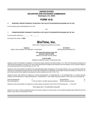 Miniature Lineage Cell Therapeutics
 10-Q Rapport trimestriel  