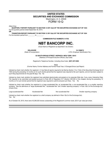Thumbnail NBT Bancorp 10-Q Quarterly Report FY2015 