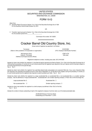 Vorschaubild Cracker Barrel 10-Q Quartalsbericht  