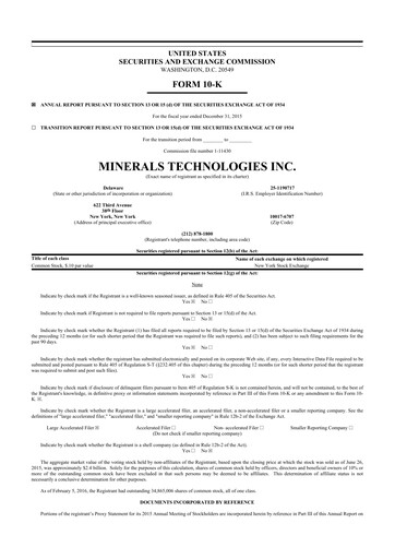 Thumbnail Minerals Technologies 10-K Annual Report 2015