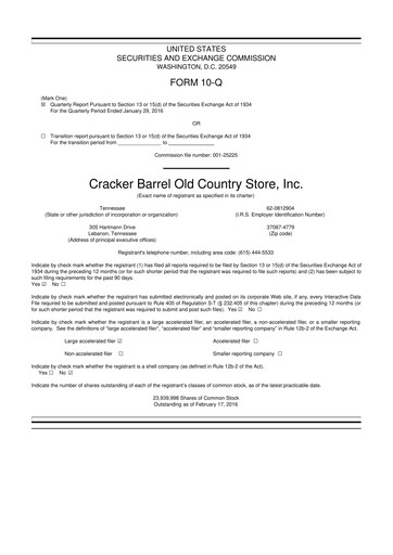 Vorschaubild Cracker Barrel 10-Q Quartalsbericht  