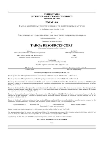 Thumbnail Targa Resources
 10-K Annual Report 2015