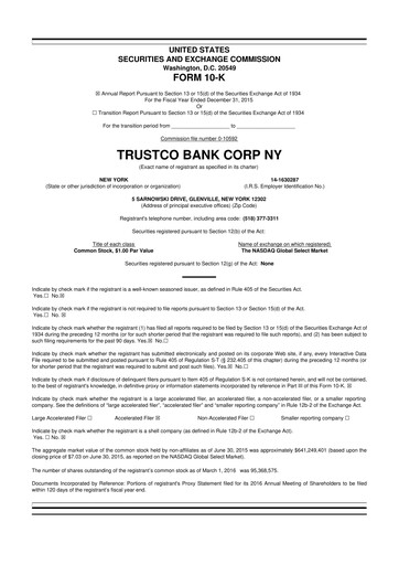 Miniature Trustco Bank 10-K Rapport annuel 2015