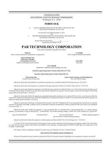 Thumbnail PAR Technology 10-K Annual Report 2015