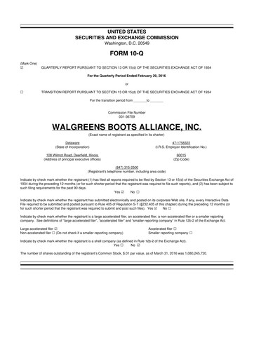 Thumbnail Walgreens Boots Alliance 10-Q Quarterly Report FY2016 