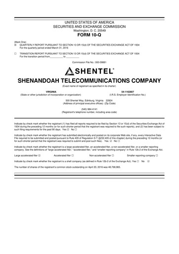 Thumbnail Shentel 10-Q Quarterly Report FY2016 