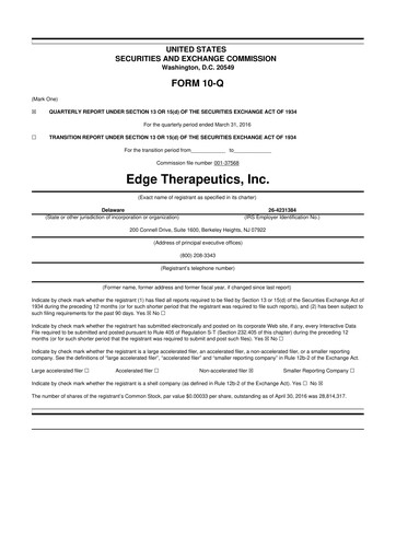Miniature PDS Biotechnology
 10-Q Rapport trimestriel 2016 
