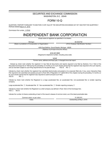 Thumbnail Independent Bank Corporation 10-Q Quarterly Report FY2016 