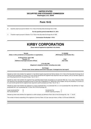 Thumbnail Kirby Corporation
 10-Q Quarterly Report FY2016 