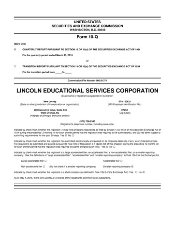 Miniature Lincoln Educational Services 10-Q Rapport trimestriel 2016 