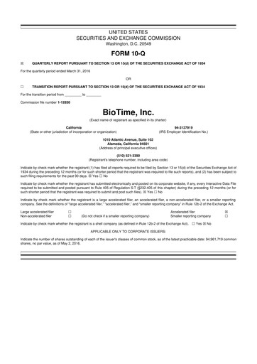 Miniature Lineage Cell Therapeutics
 10-Q Rapport trimestriel  