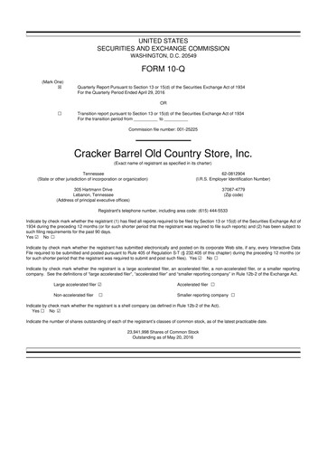 Vorschaubild Cracker Barrel 10-Q Quartalsbericht  