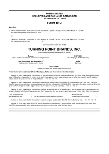 Thumbnail Turning Point Brands 10-Q Quarterly Report FY2016 