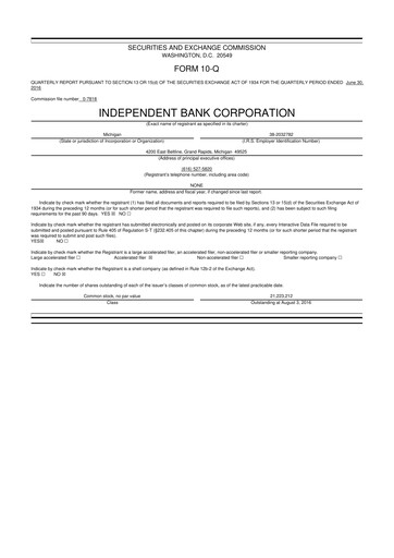 Thumbnail Independent Bank Corporation 10-Q Quarterly Report FY2016 