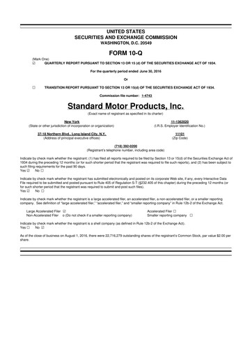 Thumbnail Standard Motor Products 10-Q Quarterly Report FY2016 