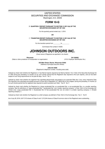 Miniature Johnson Outdoors
 10-Q Rapport trimestriel 2016 