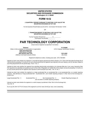 Thumbnail PAR Technology 10-Q Quarterly Report FY2016 