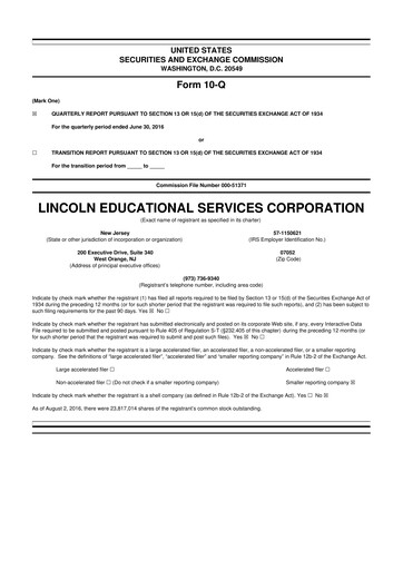 Miniature Lincoln Educational Services 10-Q Rapport trimestriel 2016 