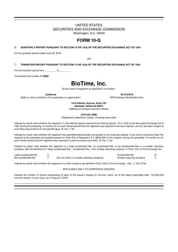 Miniature Lineage Cell Therapeutics
 10-Q Rapport trimestriel  