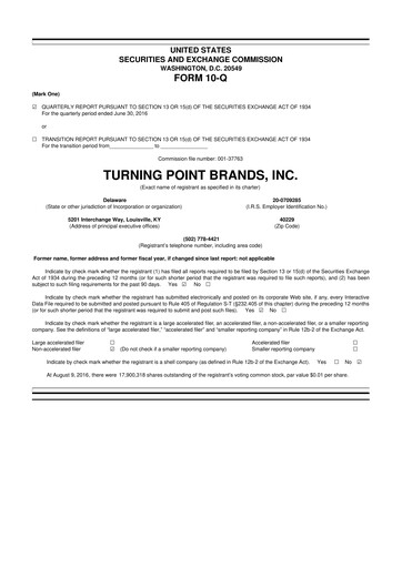Thumbnail Turning Point Brands 10-Q Quarterly Report FY2016 