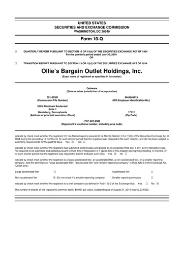Thumbnail Ollie's Bargain Outlet
 10-Q Quarterly Report FY2016 