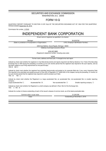 Thumbnail Independent Bank Corporation 10-Q Quarterly Report FY2016 