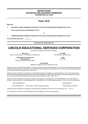 Miniature Lincoln Educational Services 10-Q Rapport trimestriel 2016 