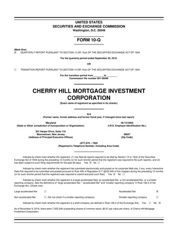 Thumbnail Cherry Hill Mortgage Investment 10-Q Quarterly Report FY2016 