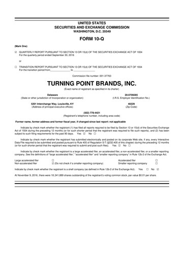 Thumbnail Turning Point Brands 10-Q Quarterly Report FY2016 