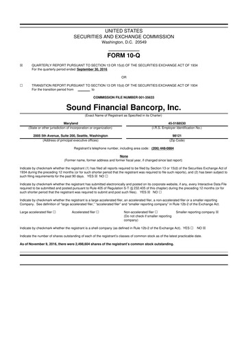 Thumbnail Sound Financial Bancorp 10-Q Quarterly Report FY2016 