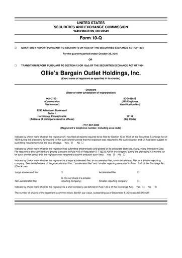 Thumbnail Ollie's Bargain Outlet
 10-Q Quarterly Report FY2016 