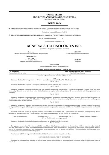 Thumbnail Minerals Technologies 10-K Annual Report 2016