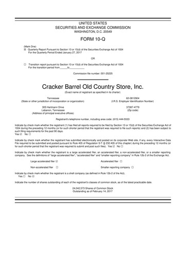 Vorschaubild Cracker Barrel 10-Q Quartalsbericht  