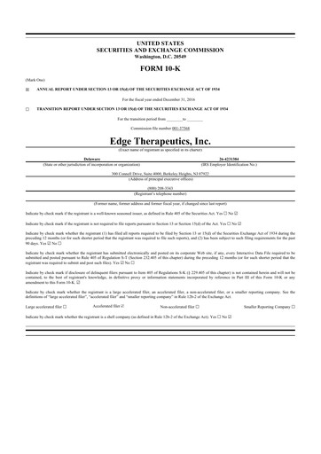 Thumbnail PDS Biotechnology
 10-K Annual Report 2016