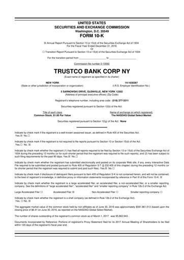 Miniature Trustco Bank 10-K Rapport annuel 2016