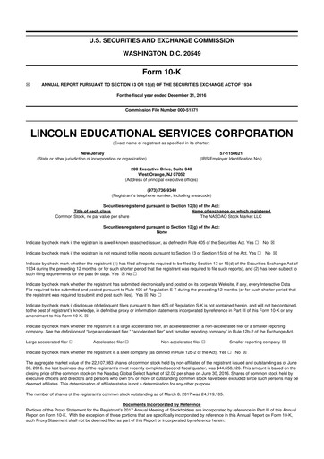 Miniature Lincoln Educational Services 10-K Rapport annuel 2016