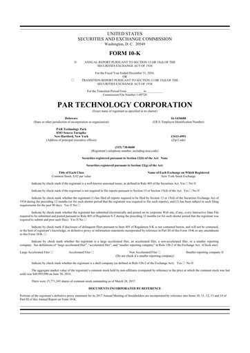 Thumbnail PAR Technology 10-K Annual Report 2016