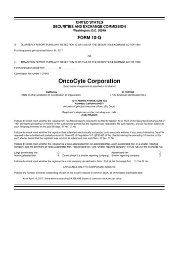 Miniature OncoCyte
 10-Q Rapport trimestriel 2017 