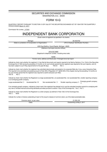 Thumbnail Independent Bank Corporation 10-Q Quarterly Report FY2017 