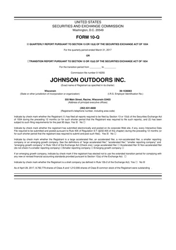 Miniature Johnson Outdoors
 10-Q Rapport trimestriel 2017 