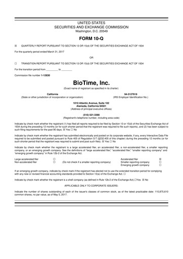 Miniature Lineage Cell Therapeutics
 10-Q Rapport trimestriel  