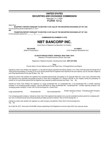 Thumbnail NBT Bancorp 10-Q Quarterly Report FY2017 