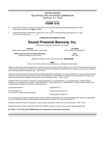 Thumbnail Sound Financial Bancorp 10-Q Quarterly Report FY2017 