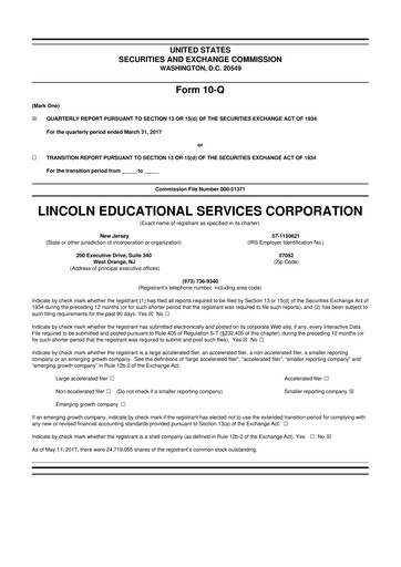Miniature Lincoln Educational Services 10-Q Rapport trimestriel 2017 