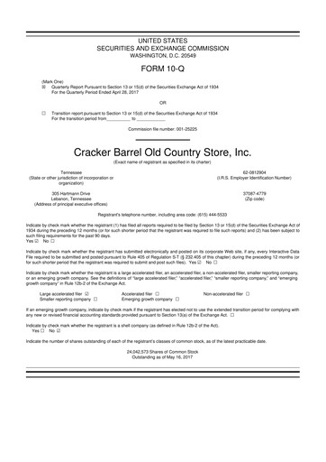 Vorschaubild Cracker Barrel 10-Q Quartalsbericht  