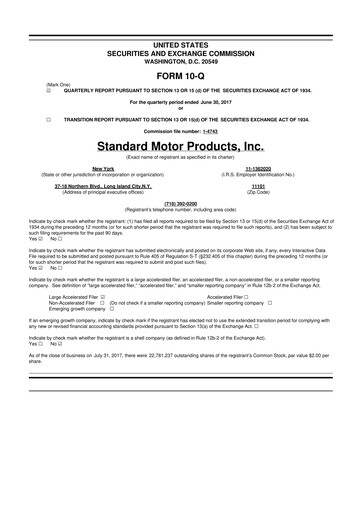 Thumbnail Standard Motor Products 10-Q Quarterly Report FY2017 