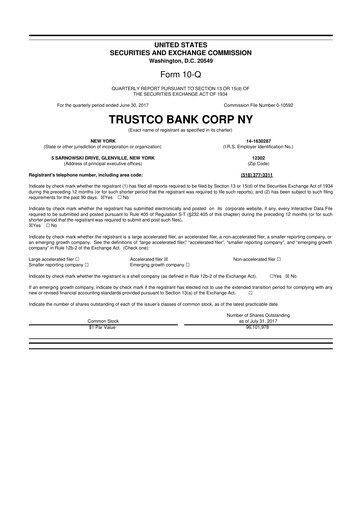 Miniature Trustco Bank 10-Q Rapport trimestriel 2017 