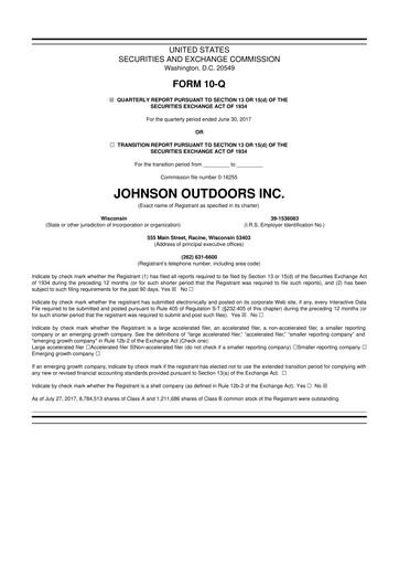 Miniature Johnson Outdoors
 10-Q Rapport trimestriel 2017 