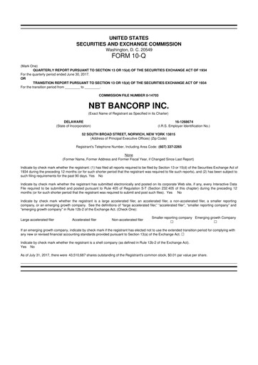 Thumbnail NBT Bancorp 10-Q Quarterly Report FY2017 